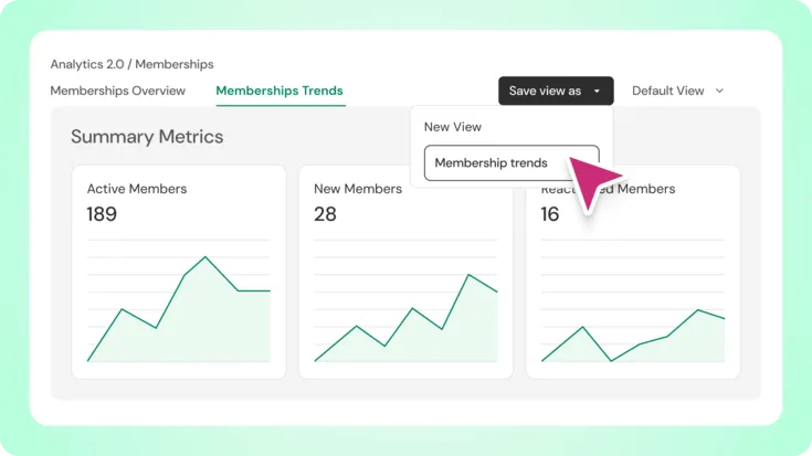 Demonstrating how to save a view in the Analytics 2.0 dashboard