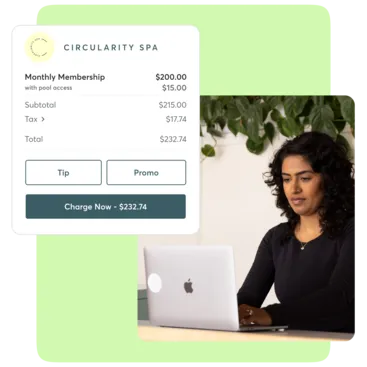 A collage showing Mindbody payment processing