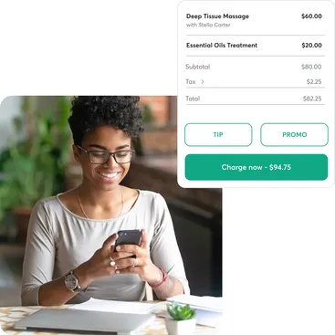 A collage showing Mindbody payment processing