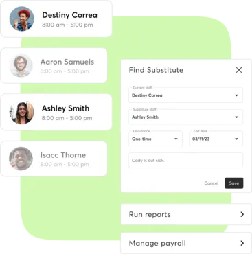 A collage showing staff scheduling on Mindbody business software