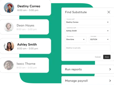 A collage showing the staff management capabilities of Mindbody software.