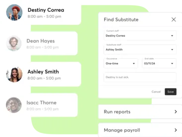 A collage showing Mindbody staff management tools for dance studios