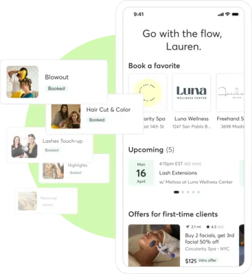 A collage showing the Mindbody Marketplace