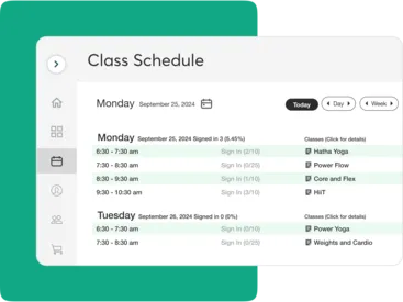 A collage showing scheduling software for fitness businesses