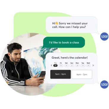 A collage showing Mindbody Messenger[ai] for group training businesses