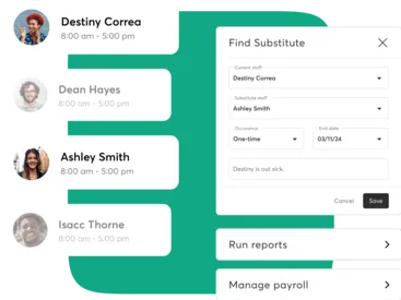A collage showing Mindbody staff management tools for group training businesses