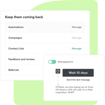 A collage showing Mindbody marketing tools for businesses