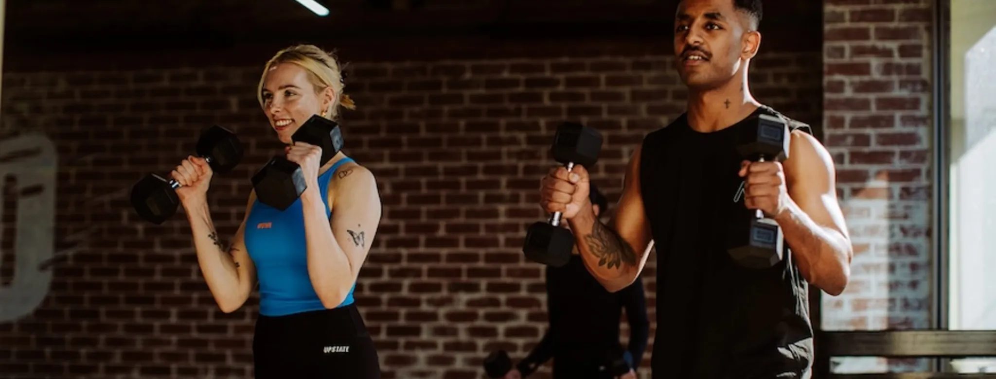 Two people working out