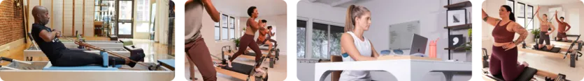 A collage showing pilates businesses