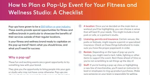Checklist for hosting a pop-event at a fitness and wellness business