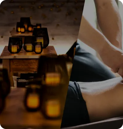 Candles and a person receiving acupuncture