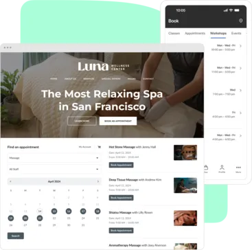 A collage showing Mindbody scheduling options