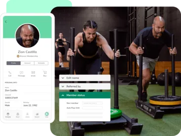 A collage showing Mindbody client tools for sports training businesses