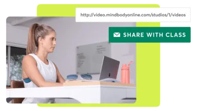 A collage showing Mindbody online class sharing tools
