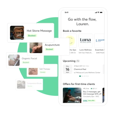 A collage of screenshots from the Mindbody Marketplace. 